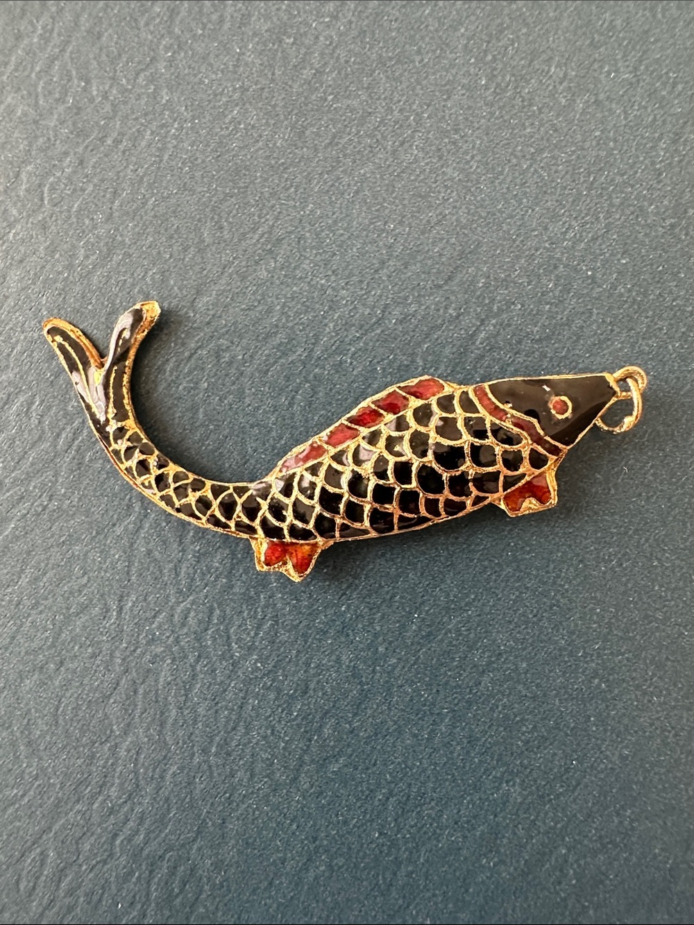 Vintage Black Enamel Fish Pendant